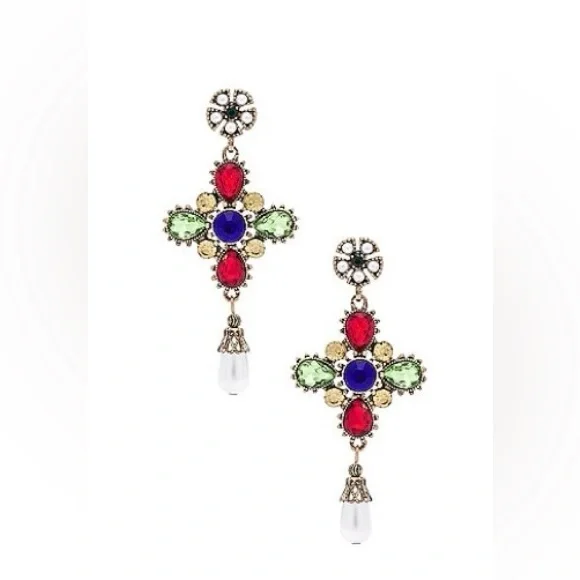 SHASHI Colorful Crystal Cross Drop Earrings - Multicolor - Picture 1 of 7